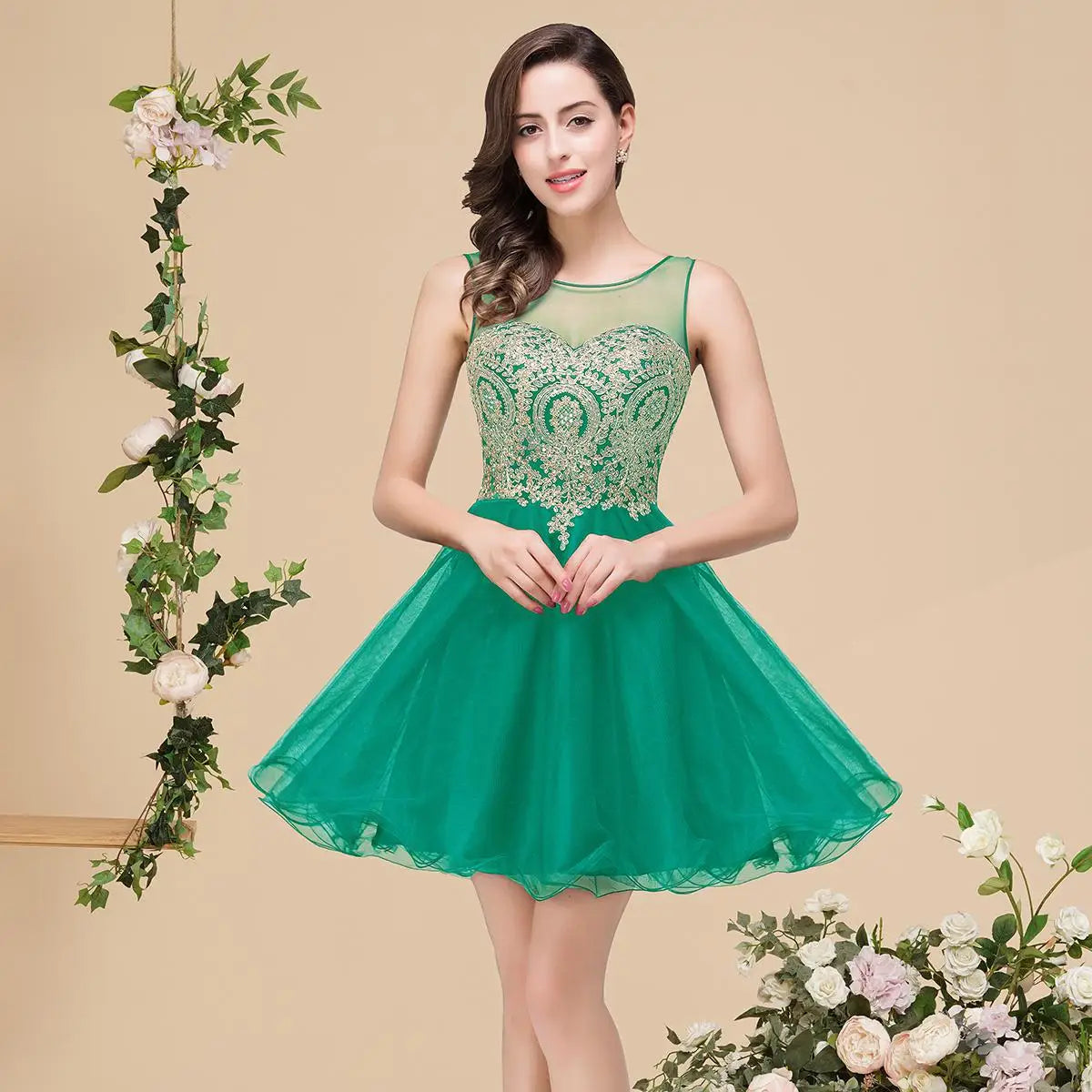 MisShow Ruffles Floral Lace Short Prom Evening Dress Sexy Illusion Tulle Little Black Dress for Homecoming Graduation Party 2026