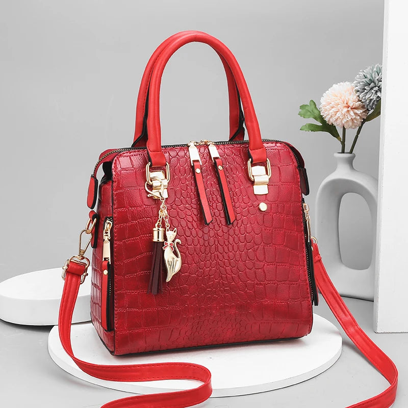 Crocodile Embossed Satchel Tote Bag