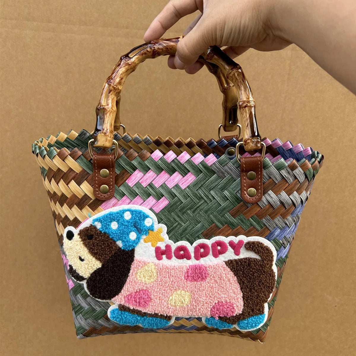 Retro Woven Dachshund Tote Beach Bag