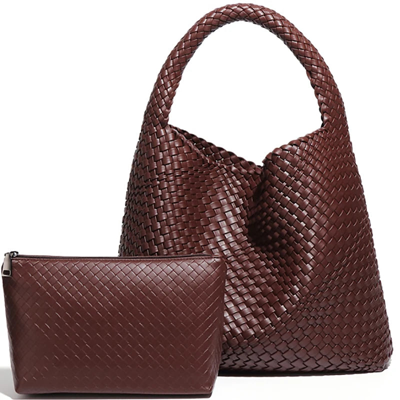 Soft Leather Woven Shopper Tote