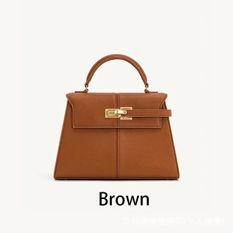 Genuine Leather Trapezoid Crossbody Bag