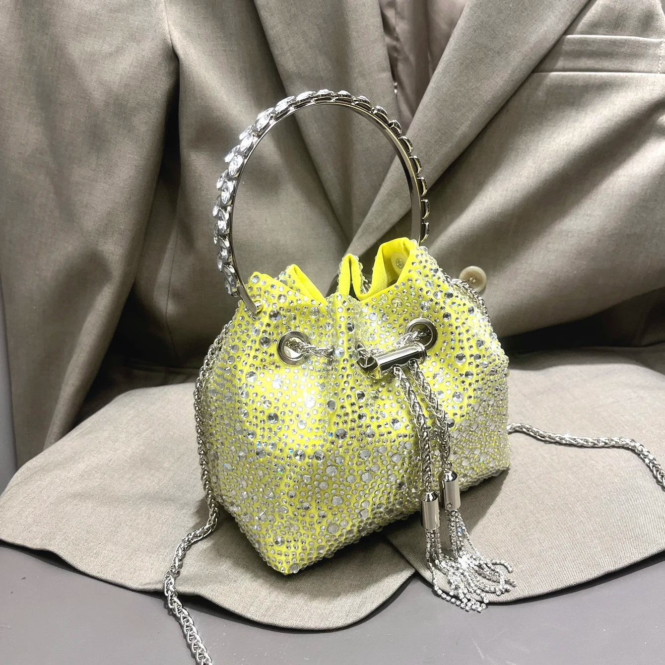 Crystal Handle Evening Clutch Bag