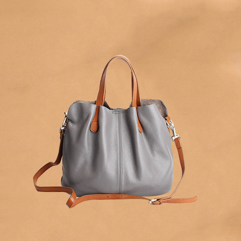 Color Block Leather Tote Bag