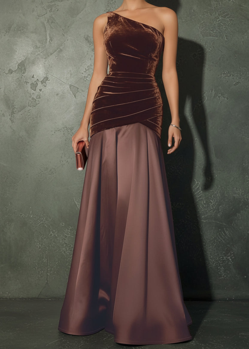 Velvet One - Shoulder Mermaid Maxi Dress - TrendNest