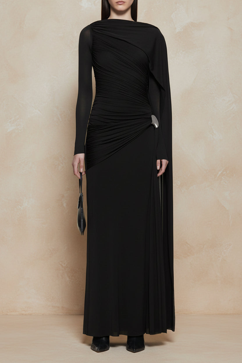 Ruched Draped Long Sleeve Maxi Dress - TrendNest