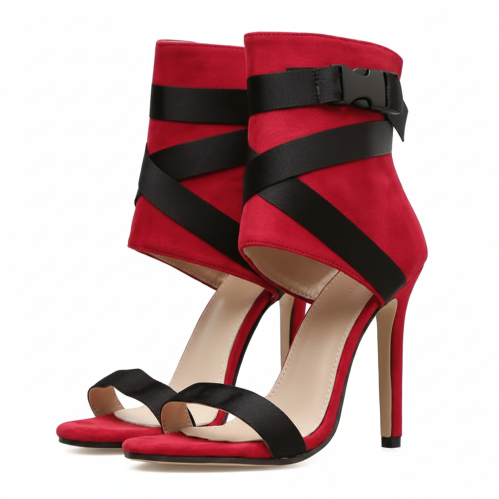 Open Toe Woven Buckle Stiletto Heels