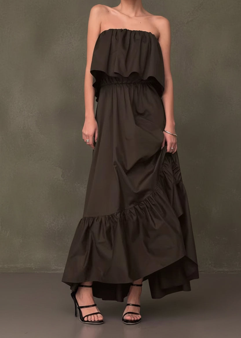 Off - Shoulder Ruffle Hem Maxi Dress - TrendNest