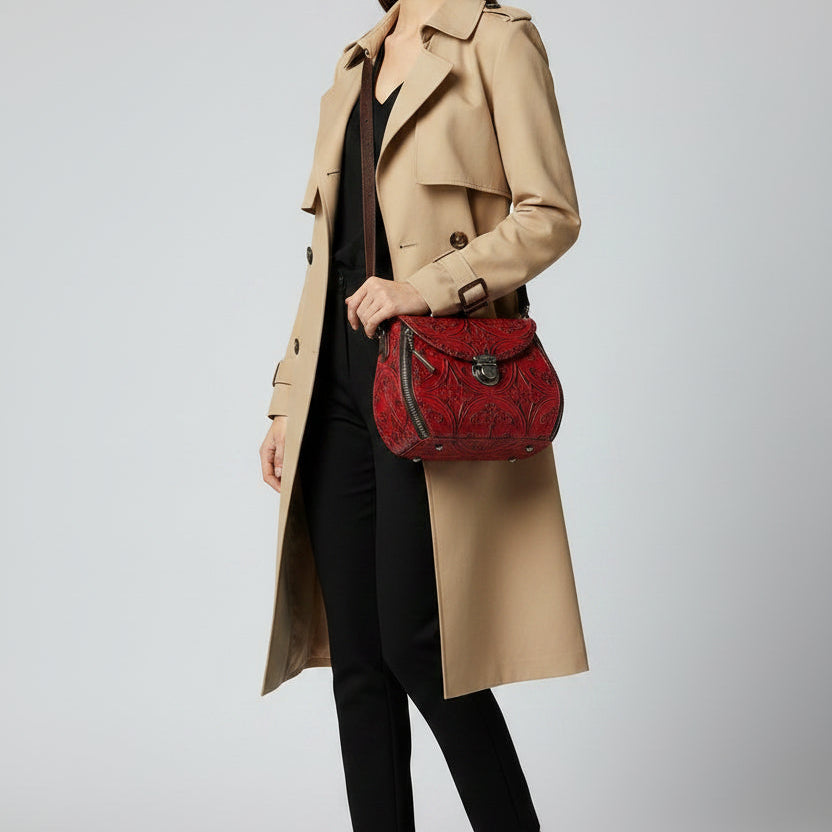 Vintage Embossed Leather Women's Shoulder Bag