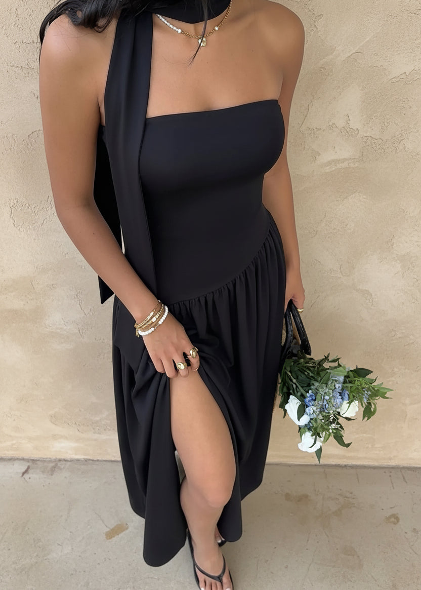 Slit Tube Maxi Dress with Scarf - TrendNest