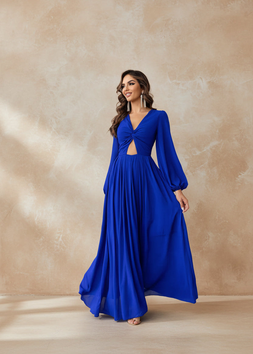 Twist Front Cutout Long Sleeve Dress - TrendNest