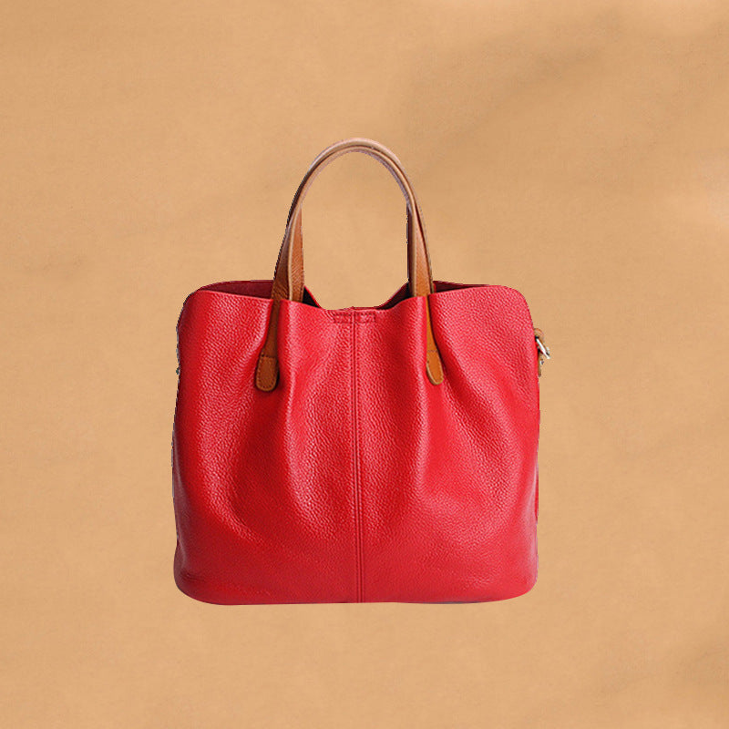 Color Block Leather Tote Bag