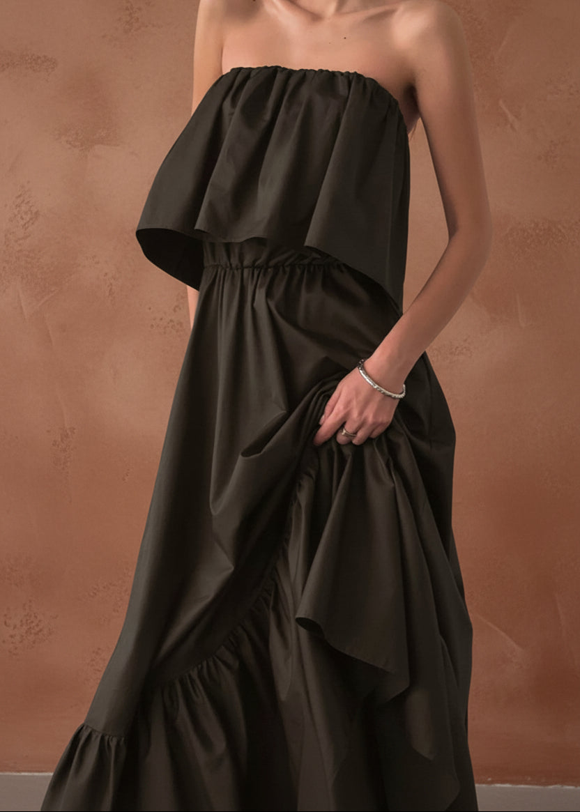 Off - Shoulder Ruffle Hem Maxi Dress - TrendNest