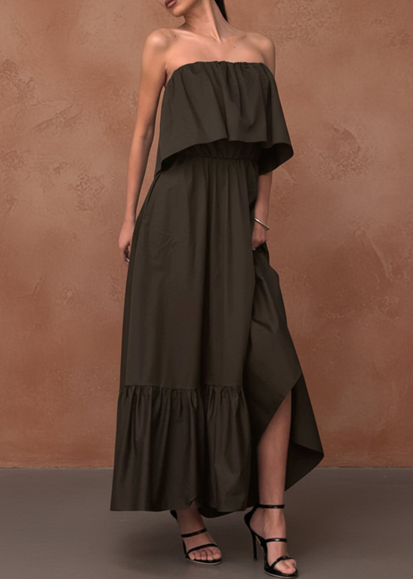 Off - Shoulder Ruffle Hem Maxi Dress - TrendNest