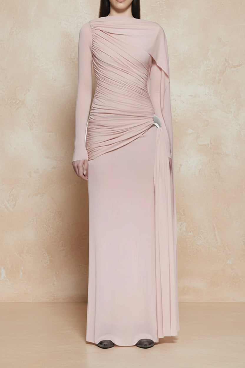 Ruched Draped Long Sleeve Maxi Dress - TrendNest
