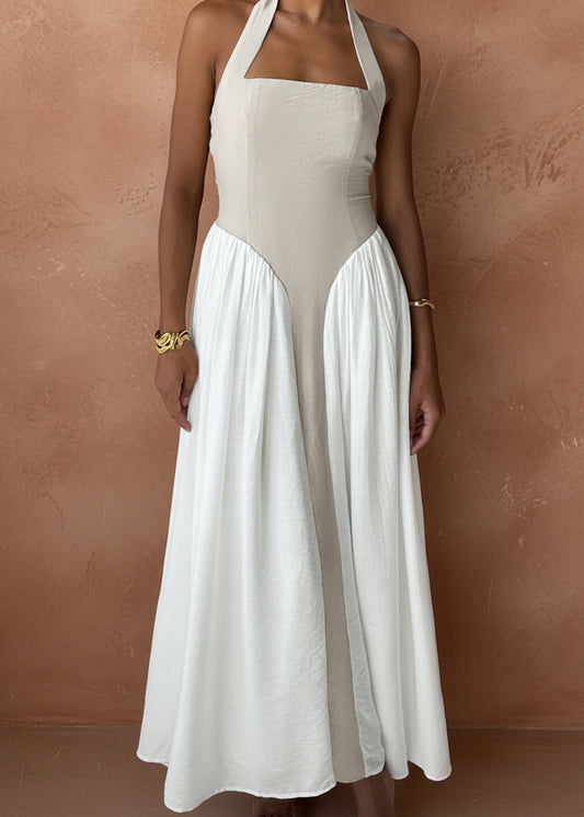 Halter Neck Two - Tone Maxi Dress - TrendNest