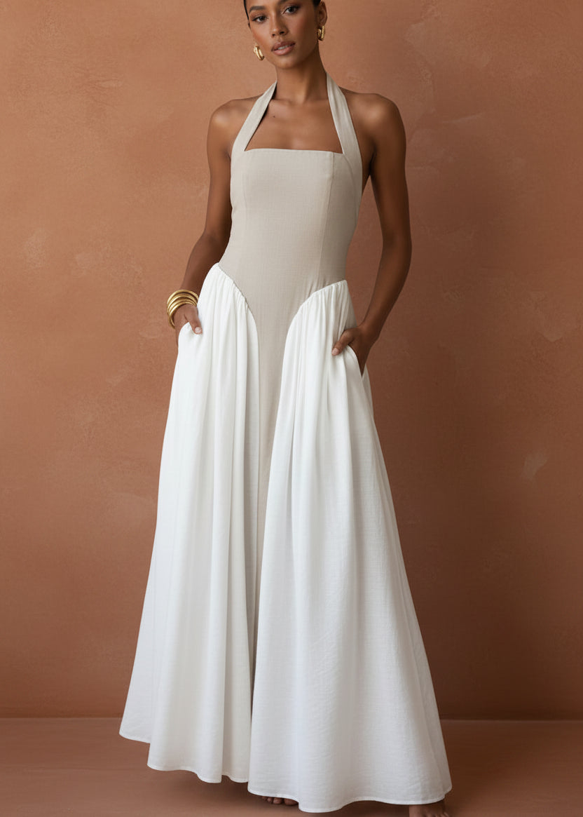 Halter Neck Two - Tone Maxi Dress - TrendNest