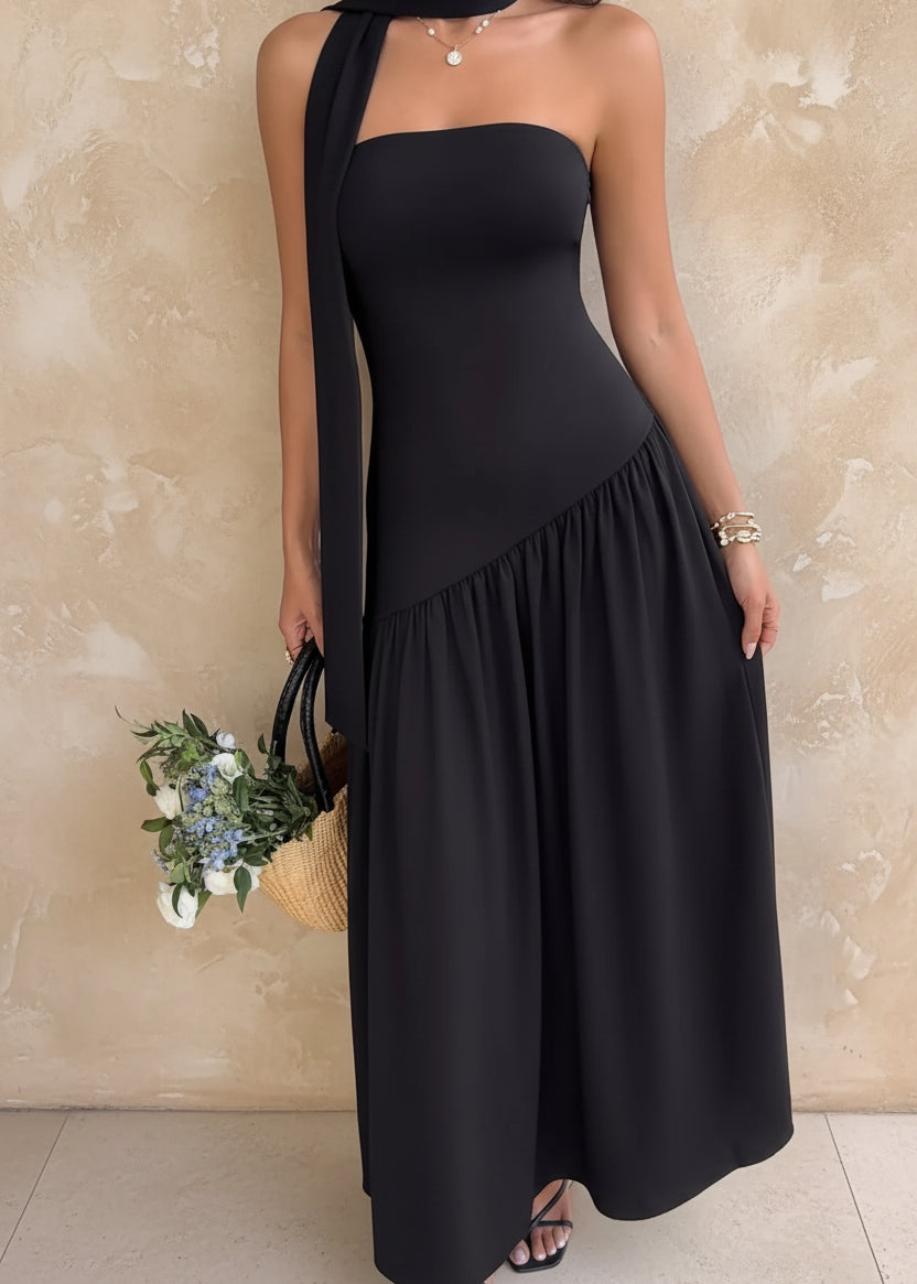 Slit Tube Maxi Dress with Scarf - TrendNest