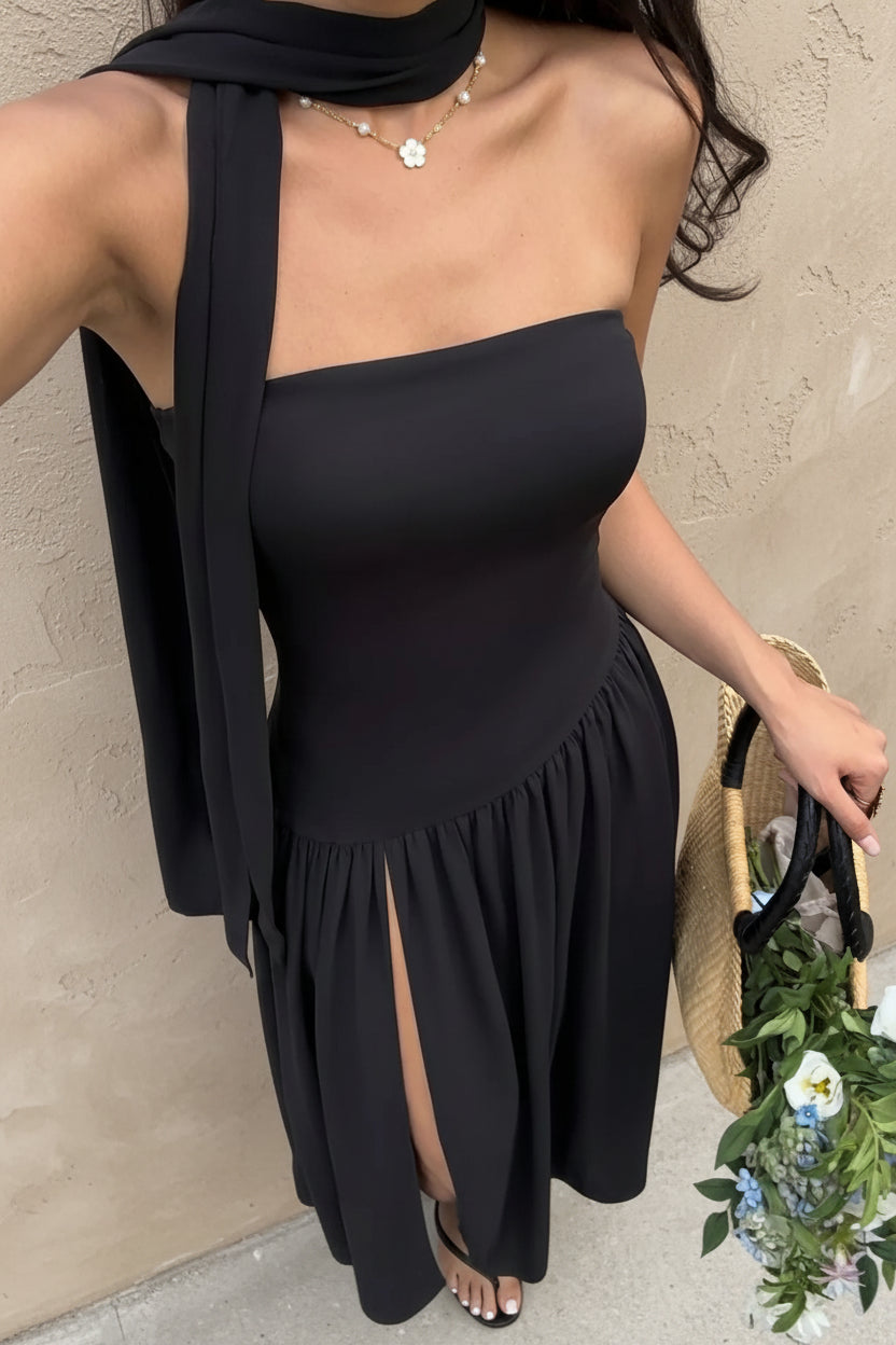 Slit Tube Maxi Dress with Scarf - TrendNest
