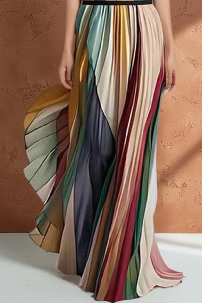Striped Pleated Strapless Maxi Dress - TrendNest