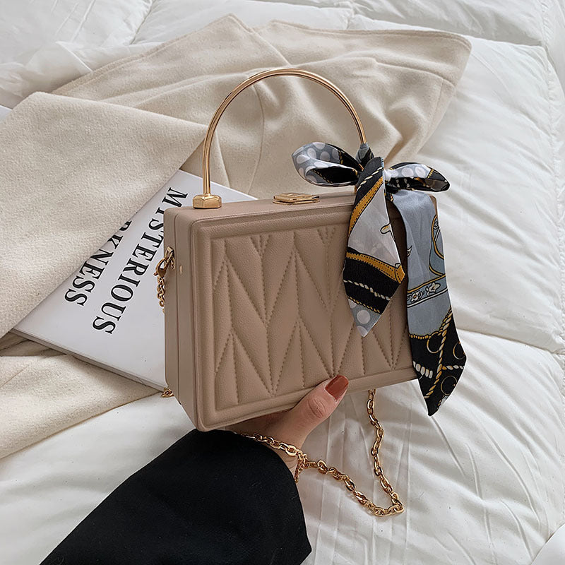 Women's Versatile Silk Scarf Messenger Bag with Chain