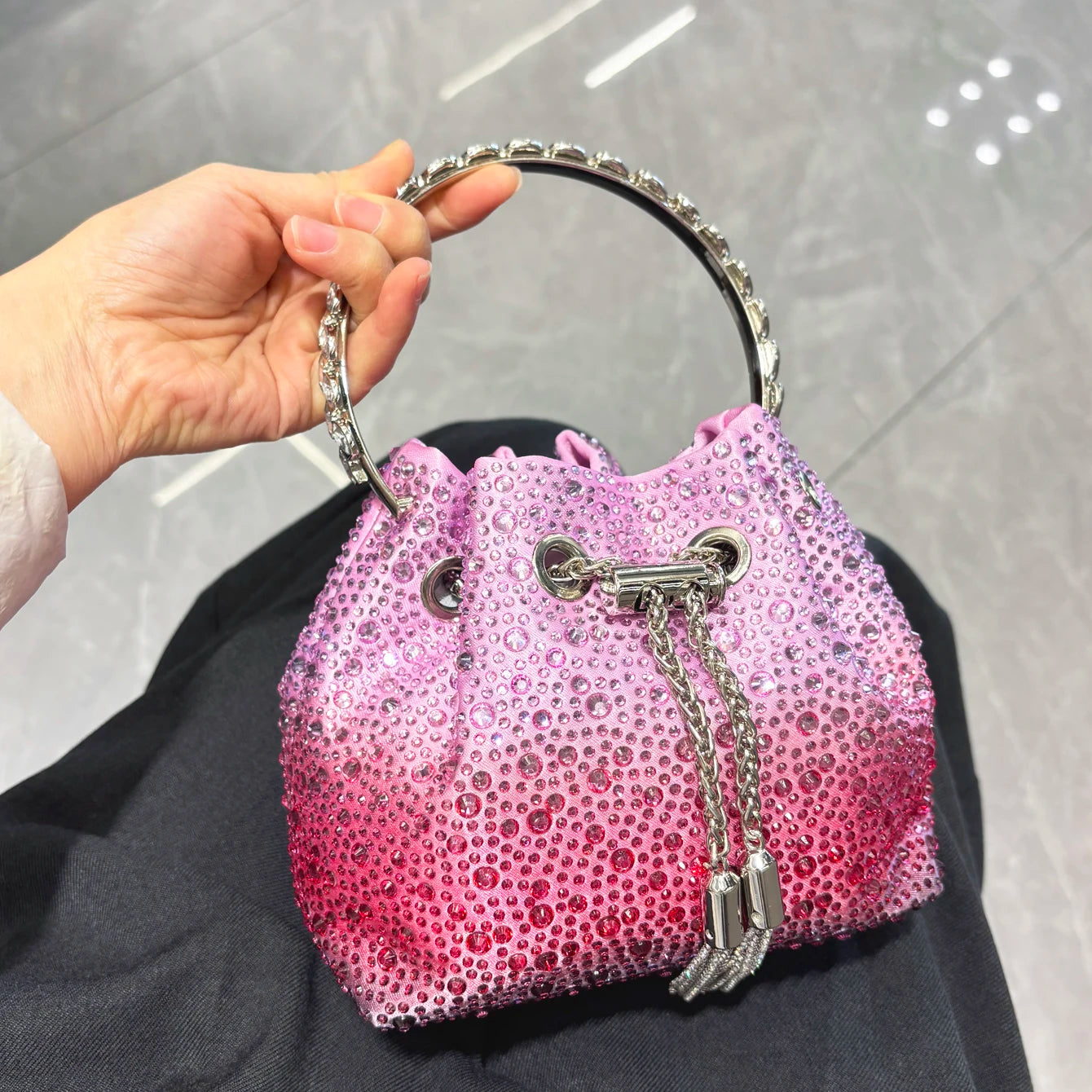 Crystal Handle Evening Clutch Bag