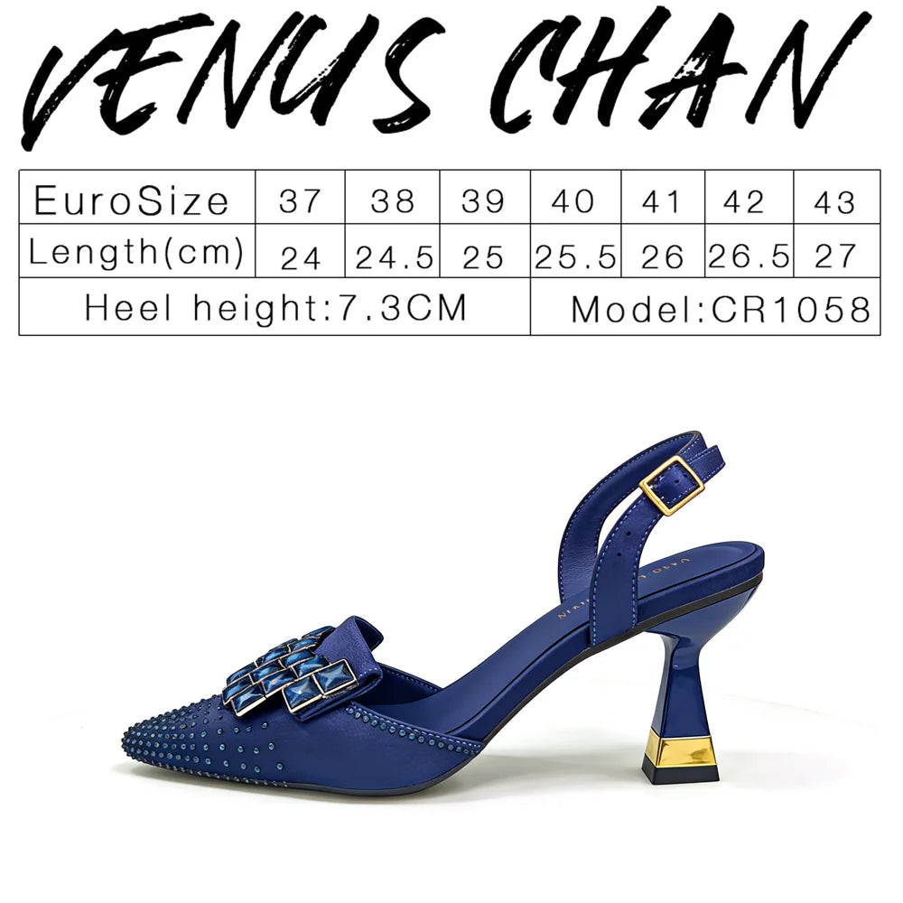 Elegant Green Rhinestone Slingback Heels & Matching Handbag Set by Venus Chan 2026 – Stylish Pointed Toe Design for Women