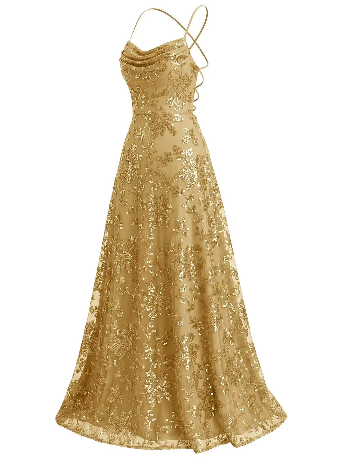 Lace Sequin A-Line Prom Dress