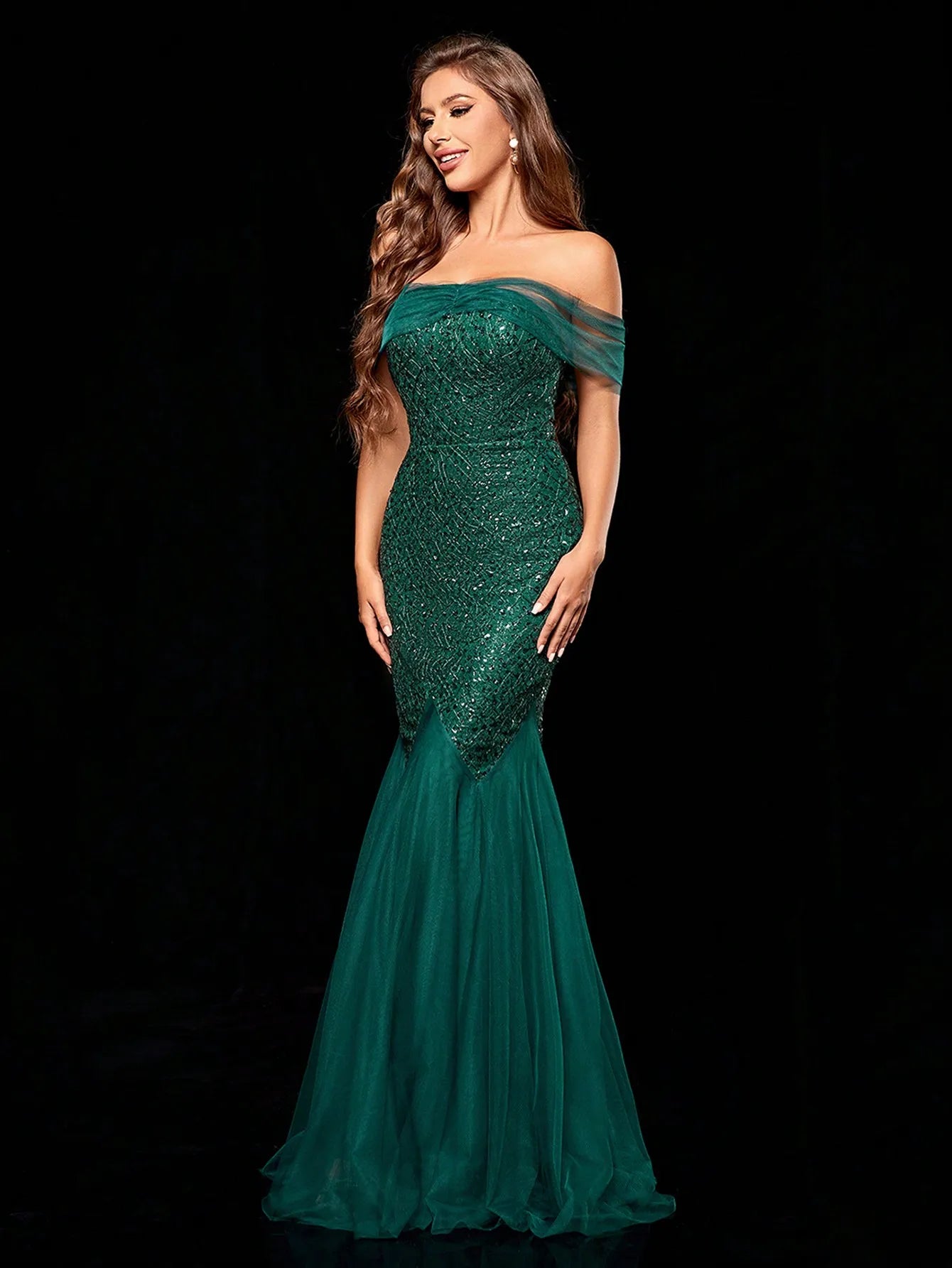Strapless Sequin Mermaid Evening Dress