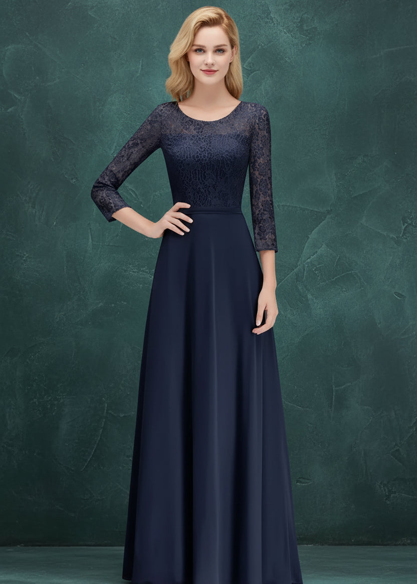 BABYONLINE In Stock Bridesmaid Gown Long Sleeve Floral Lace Appqulies Chiffon A-line Skirt Boho Wedding Party Guest Gown