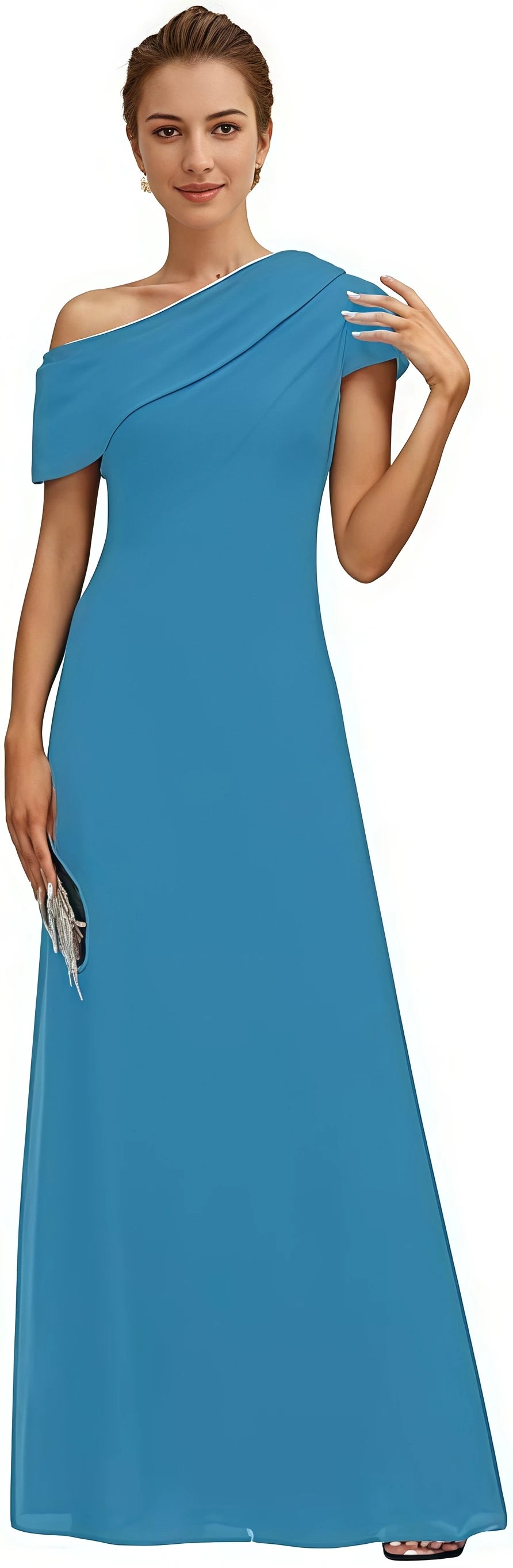 Women's Formal Mother of The Bride Dress Long Floor Length One Shoulder Evening Gown for Wedding Party Cocktail Garden Prom Ball