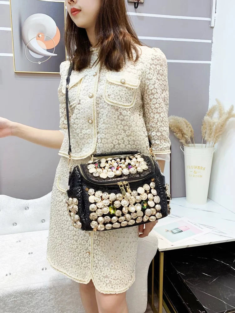 Luxury Black Handmade Bucket Shoulder Bag