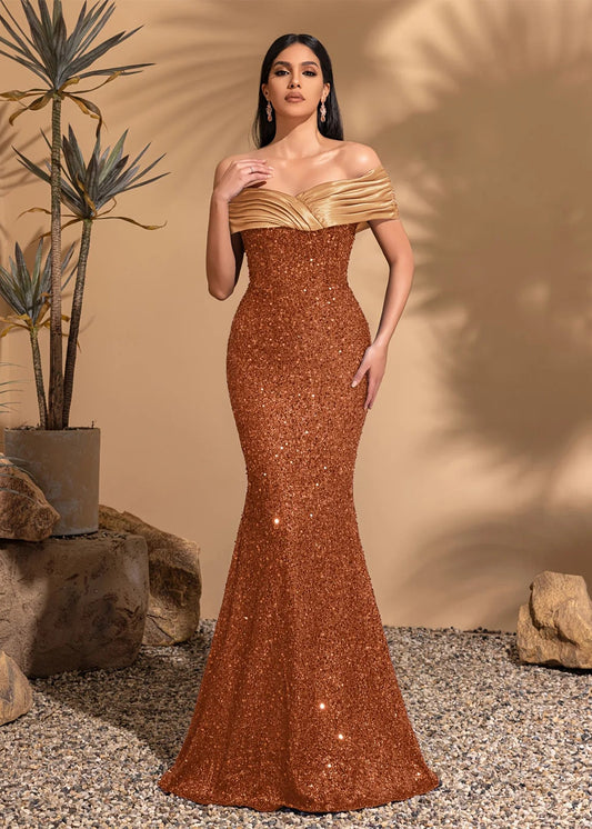 Off-the-shoulder pleated hip-hugging dress, elegant and chic dress