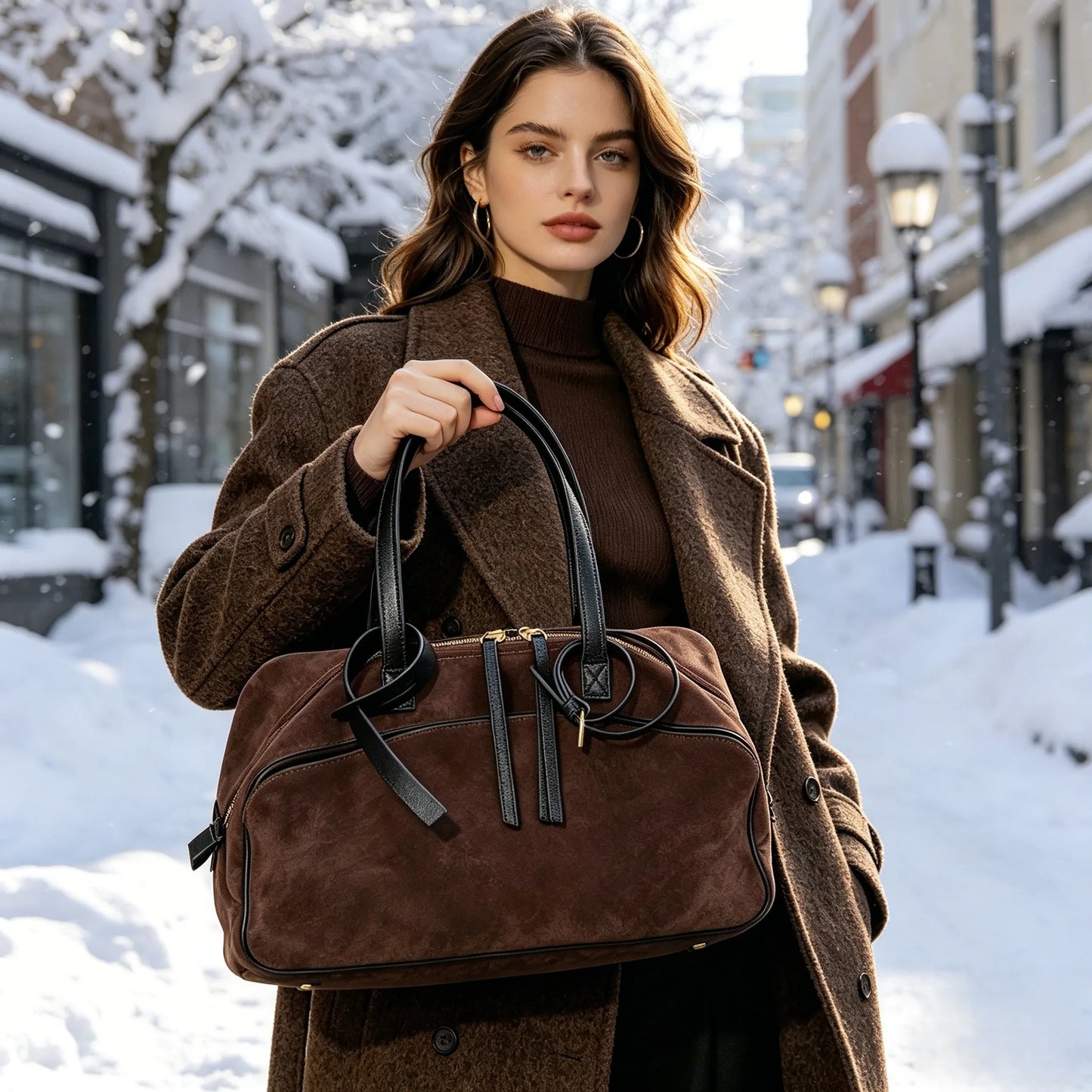 Genuine Leather Suede Tote Bag