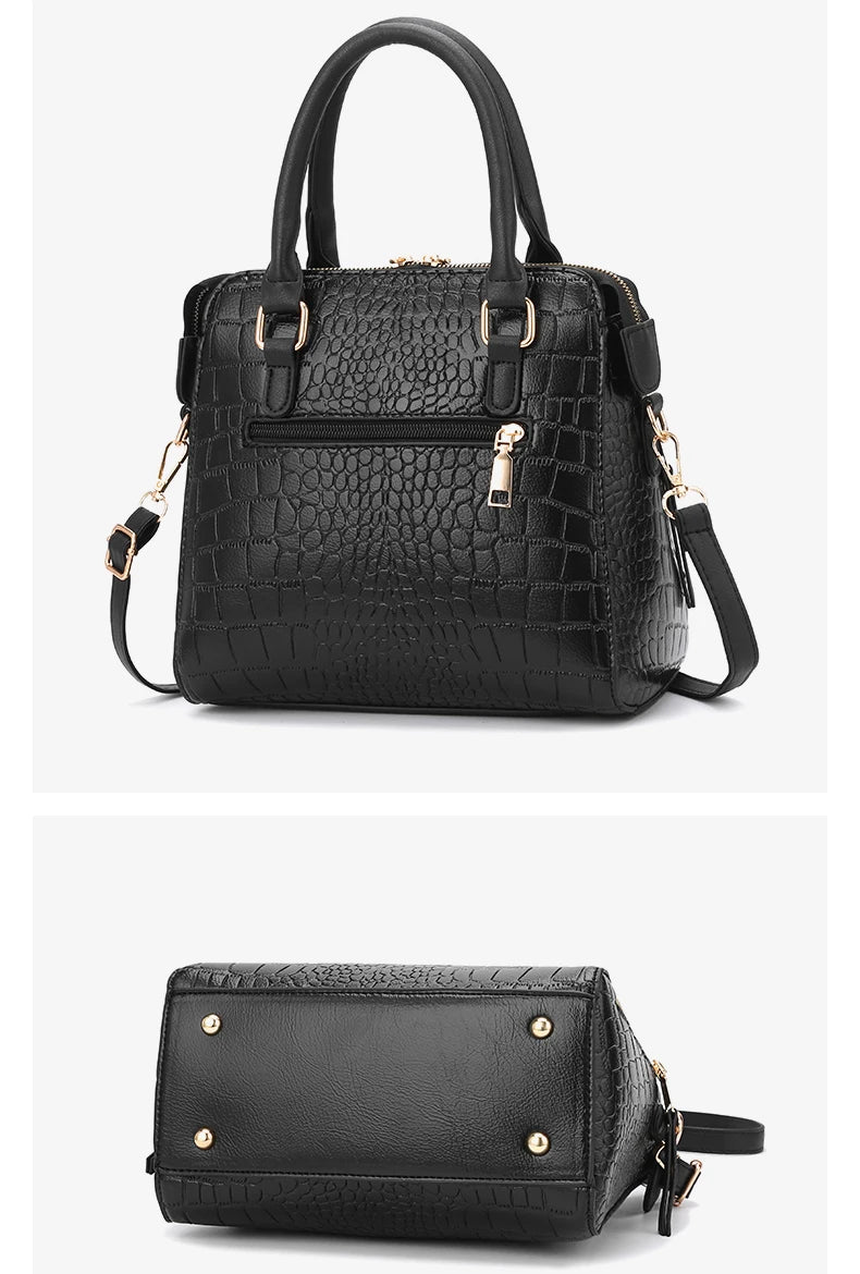 Crocodile Embossed Satchel Tote Bag