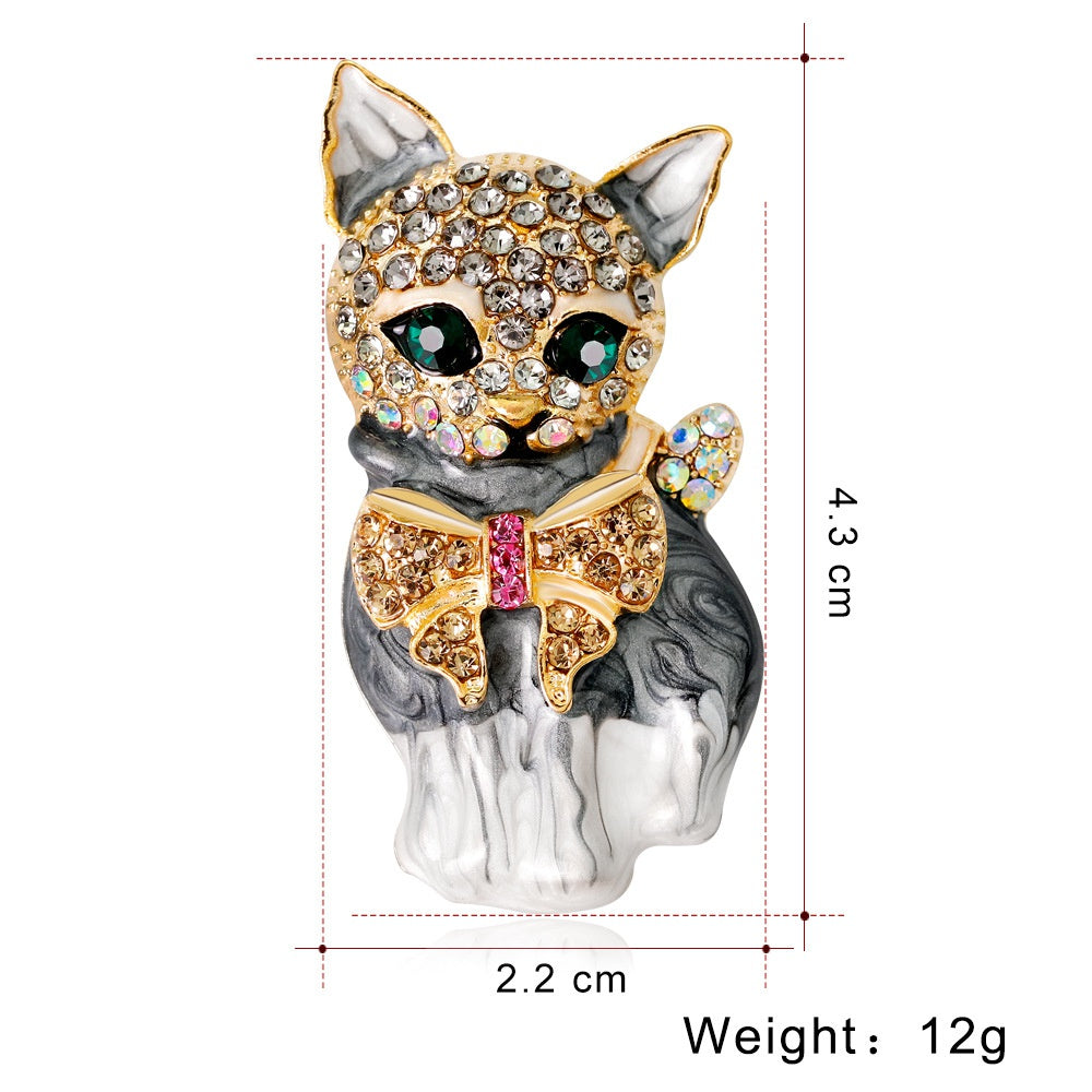 Cute Luxury Enamel Cat Brooches for Women Fashion Rhinestone Elegant Kitty Brooch Pin Crystal Animal Pins Jewelry Accessories