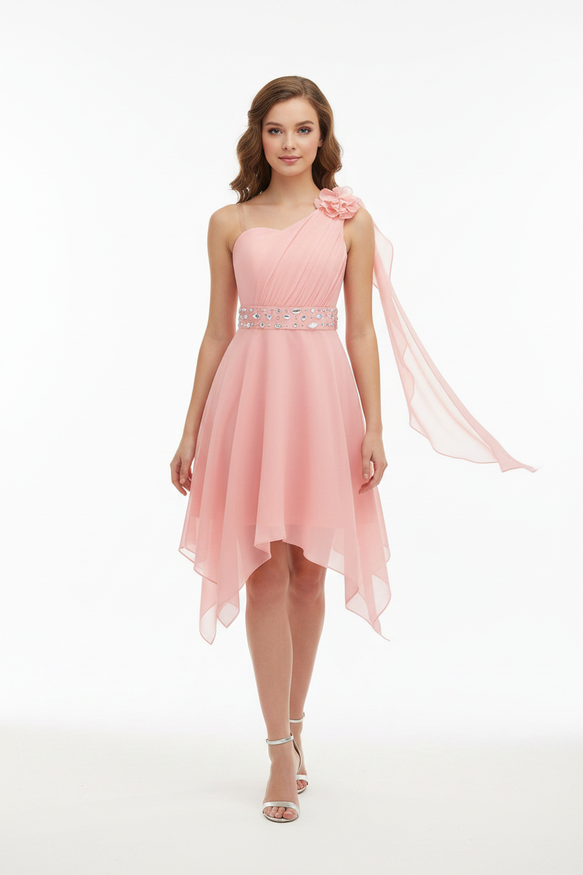 6-16Y Kids Wedding Girls Dress Sleeveless Elegant Ruched Applique Asymmetrical Hem Chiffon Princess Birthday Prom Party Dresses