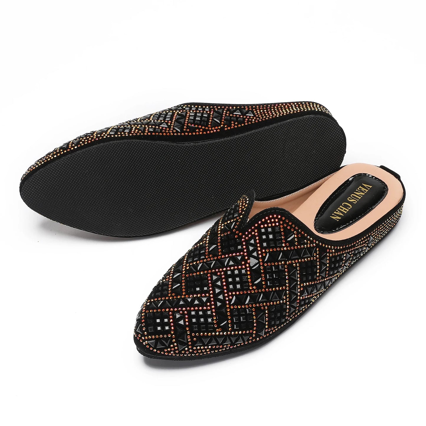 2025 Latest Design Nigeria Silver Color Half Shoes Elegant Flat Shoes for Woman Fashion Comfortable Party Slippers