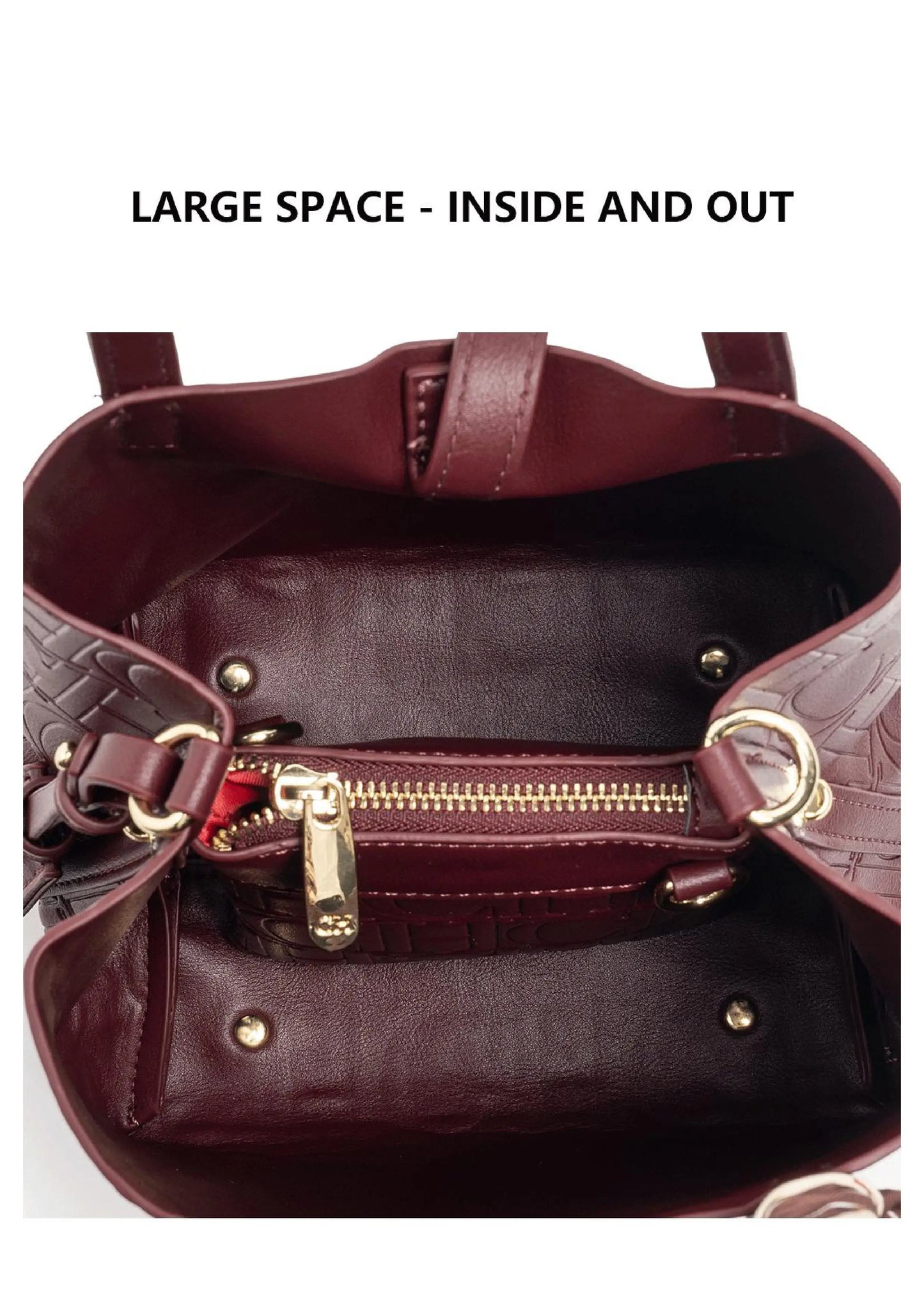CH New Tote Bag Embossed Logo Silk Scarf Decor Lock Buckle Burgundy Fashion Women Casual Daily Handbag