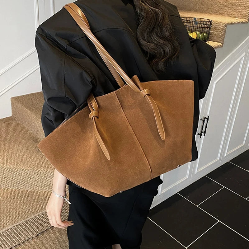 Suede Wing Tote Shoulder Bag