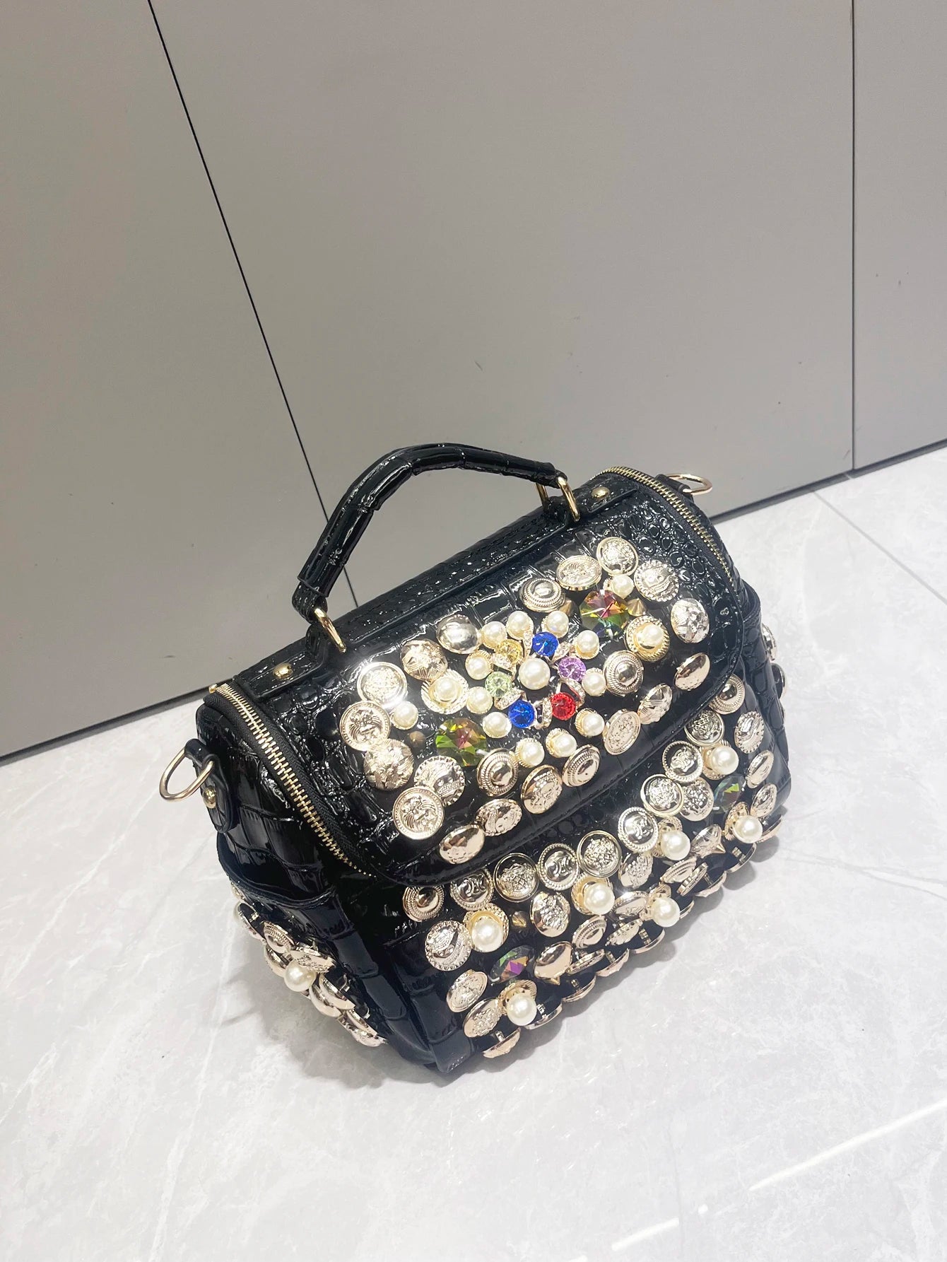 Luxury Black Handmade Bucket Shoulder Bag