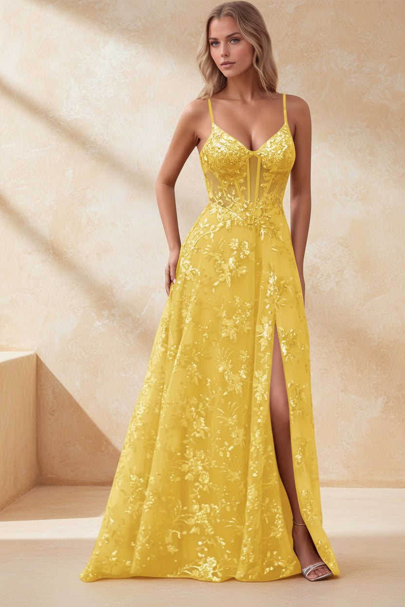 Spaghetti Strap Sequin Prom Dress
