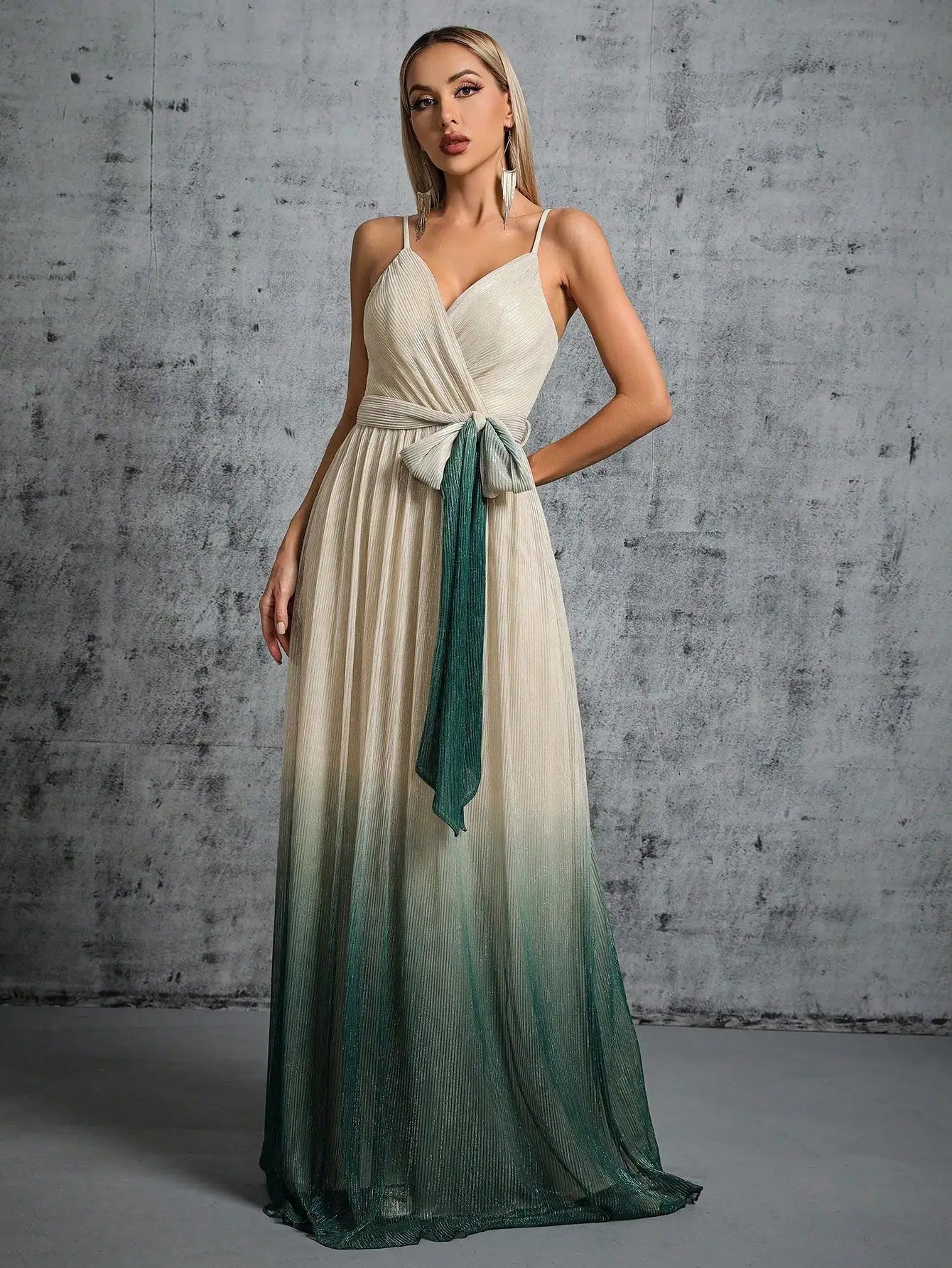 Plus Size Halter V-Neck Evening Gown