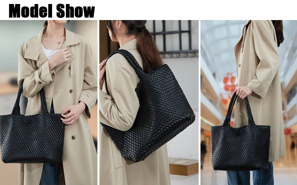 Vegan Leather Woven Tote Bag