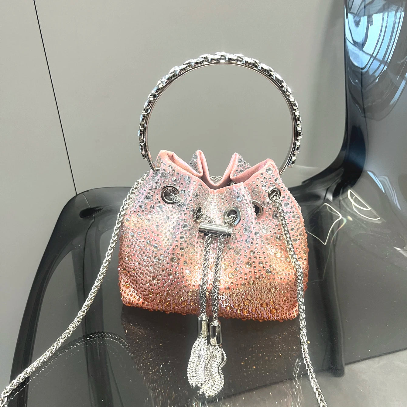 Crystal Handle Evening Clutch Bag