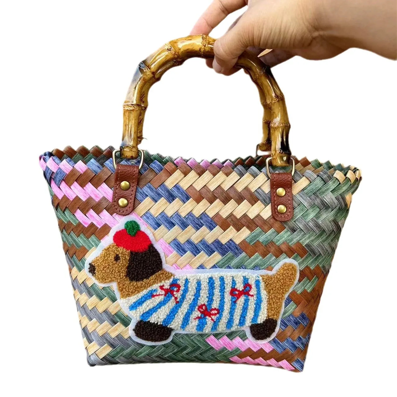 Retro Woven Dachshund Tote Beach Bag