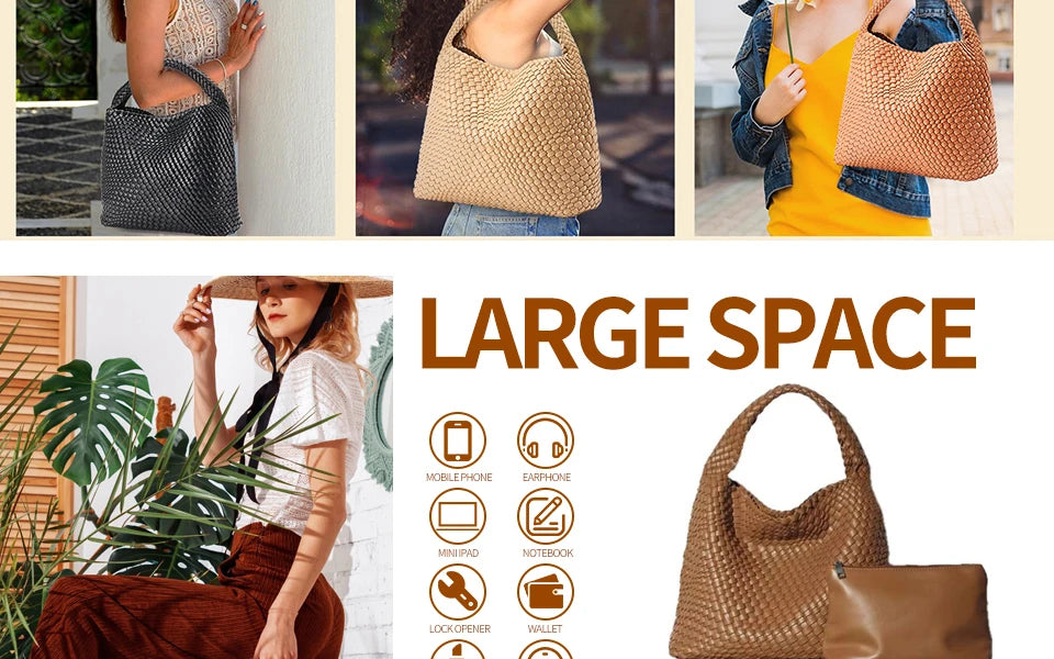 Soft Leather Woven Shopper Tote