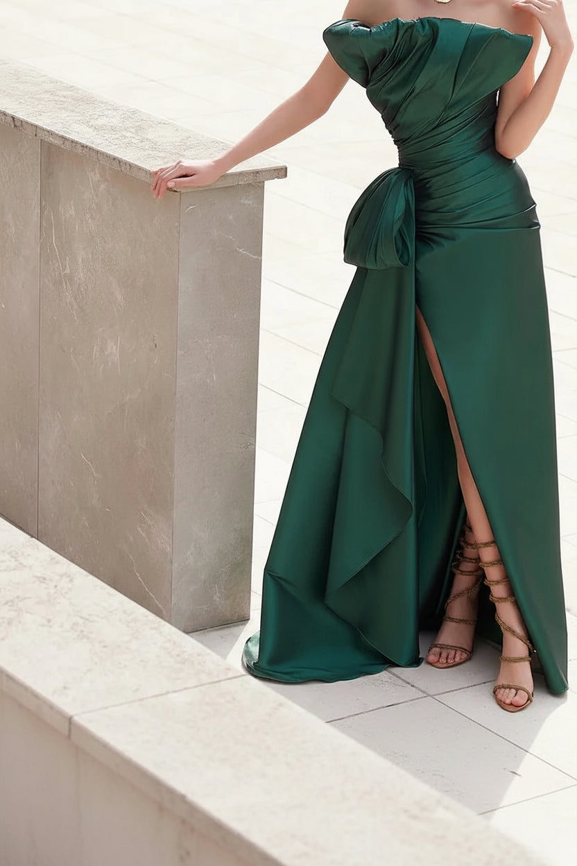 CustomizedCustomized Classic Scalloped Blackish Green Evening Dress Formal A-Line Sweep Train Sleeveless Ruched Vestido De Festa