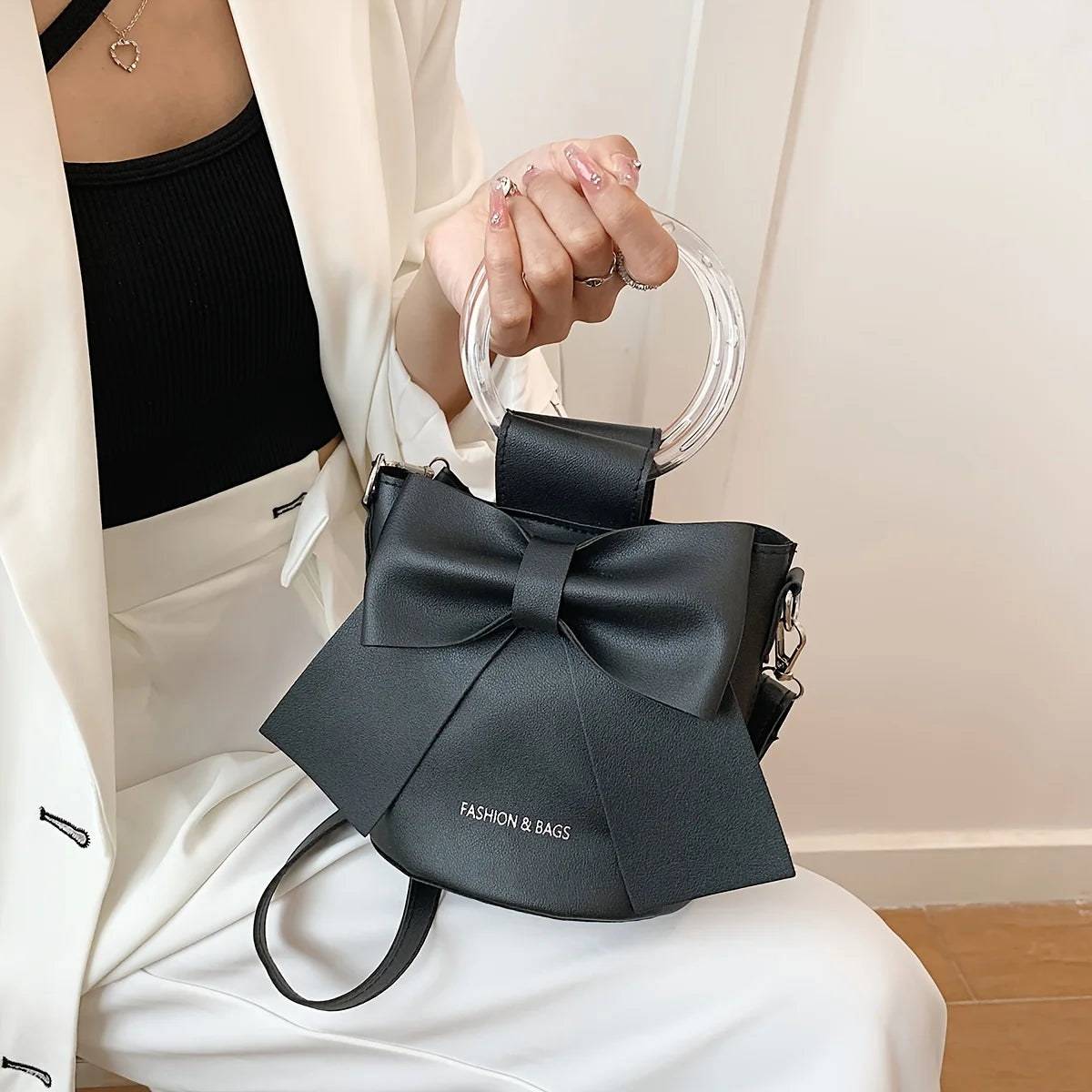 Bow Bucket Shoulder Crossbody Bag