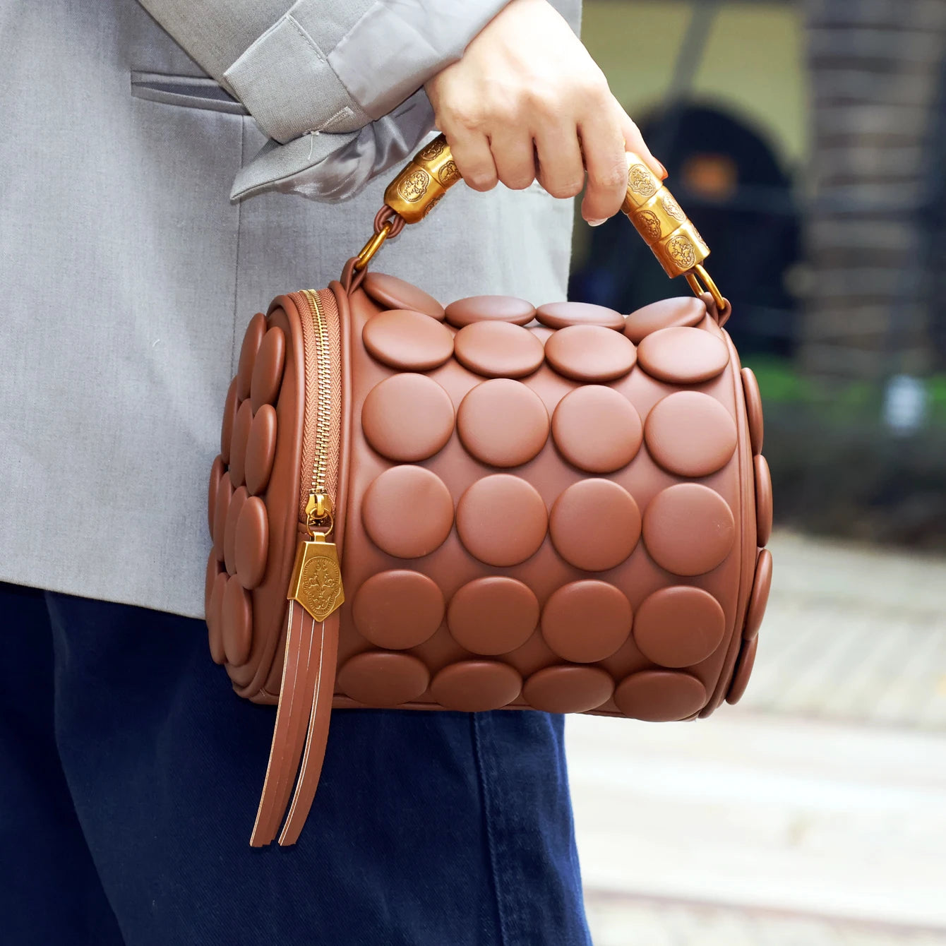 Designer Leather Bucket Shoulder Tote Bag