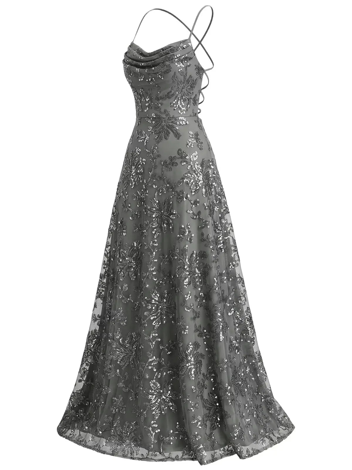 Lace Sequin Backless Spaghetti Strap Long Prom Dresses Women 2026 Sparkly Pleated A Line Formal Evening Ball Gown Party Dresses